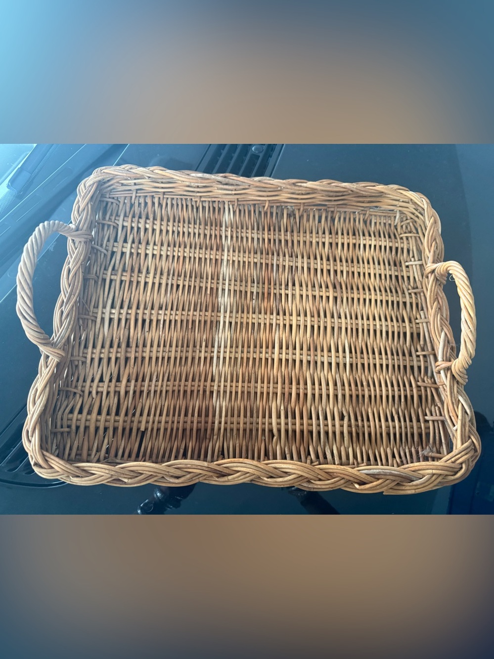 Vintage Style Wicker Rattan Serving Tray with Handles Natural Brown